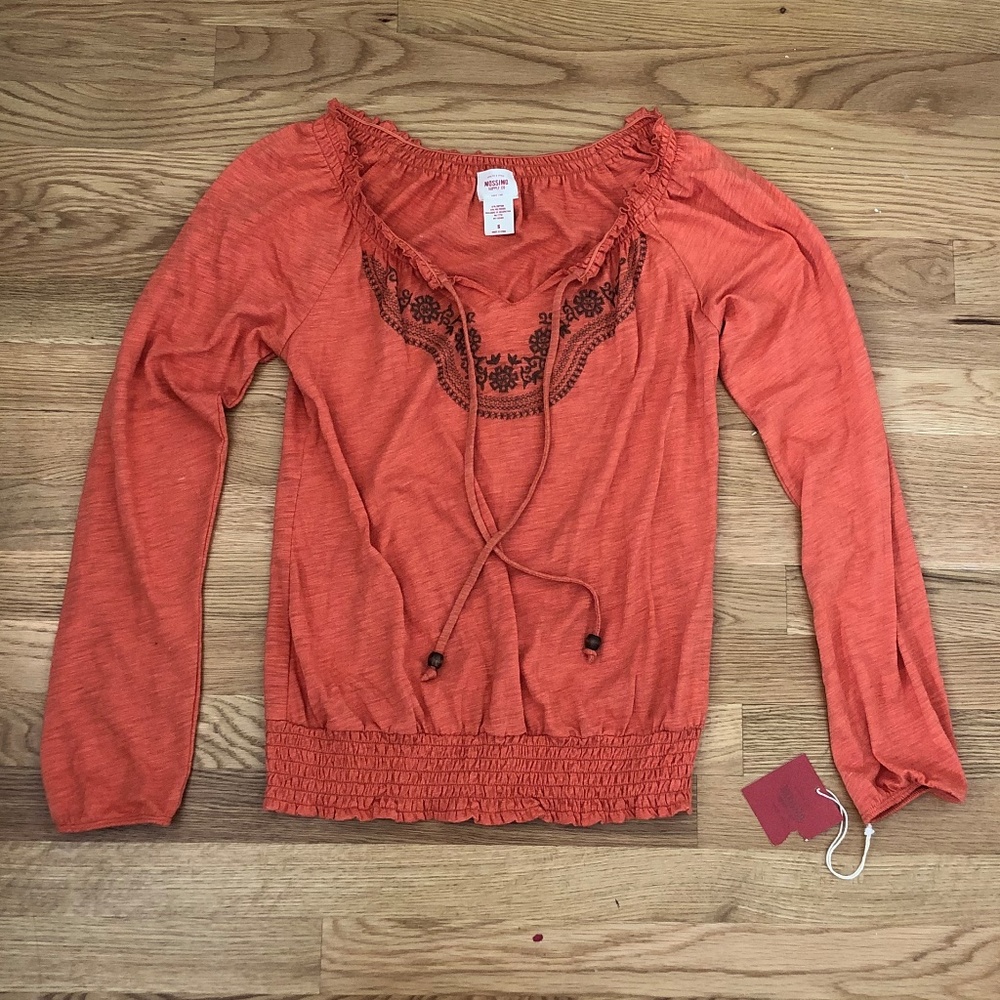 mossimo long sleeve blouse with embroidered neck